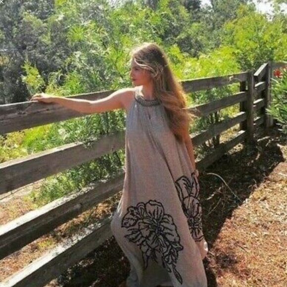 Anthropologie Ranna Gill Grandiflora Beaded Floral Brown Sleeveless Maxi Dress L - Picture 3 of 3
